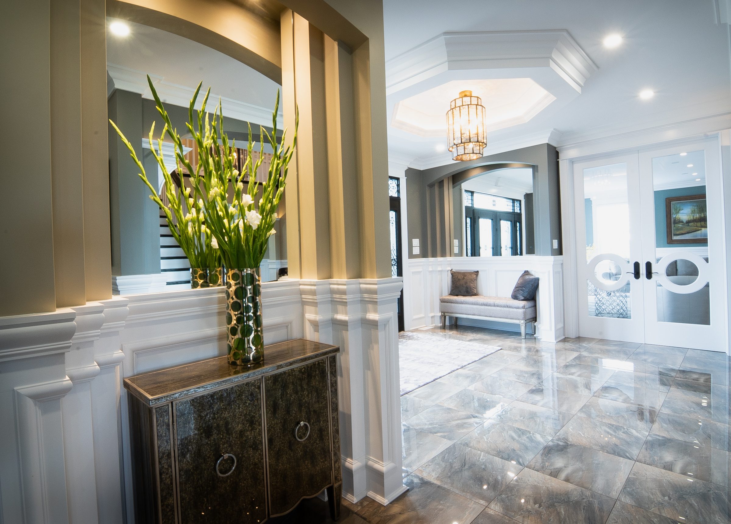 A finished residential interior featuring quality mouldings